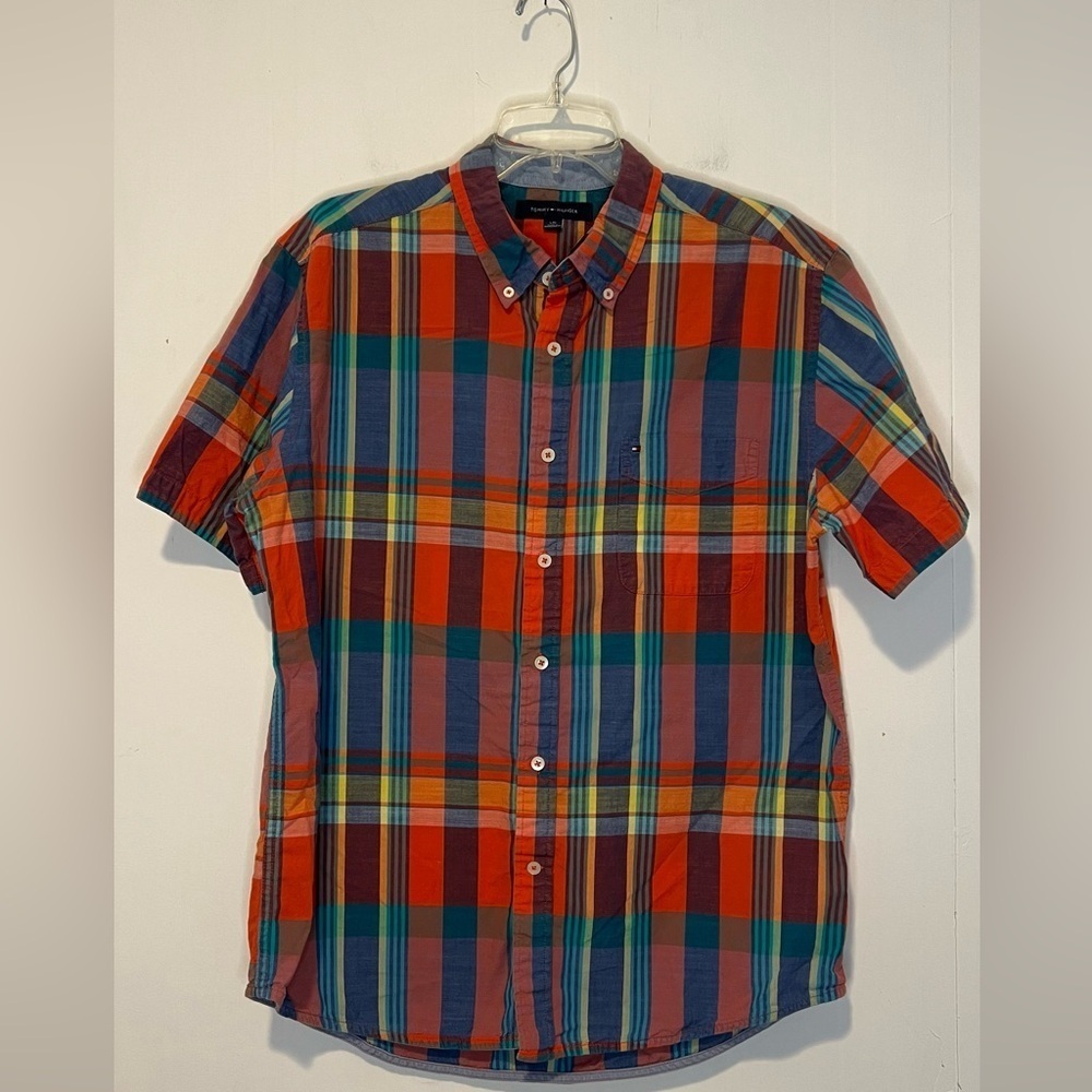 Tommy Hilfiger Men's Vibrant Plaid Shirt Short Sleeve Classic Fit K